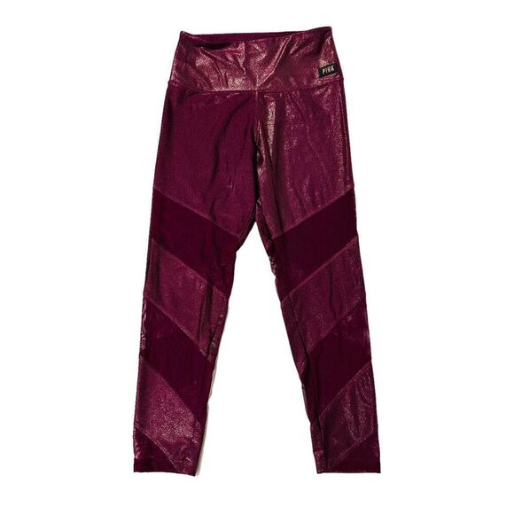 Victoria's Secret PINK Women’s Maroon Shimmery Fabric Geometric Leggings Size Me - Picture 1 of 14